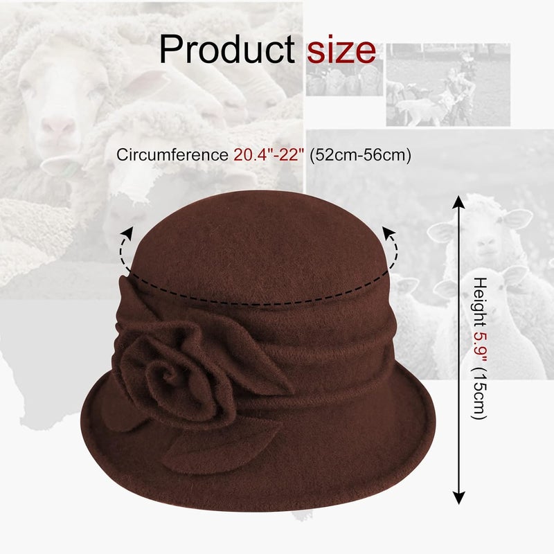 Sumolux Women Beret Hat French Vintage Floral Wool Dress Cloche Classic Winter Hat 1920s - Image 4
